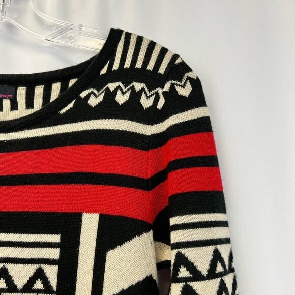 T/O Womens Sweater Dress Multicolor Geometric Stretch Knee Length Sleeve S - Picture 4 of 11